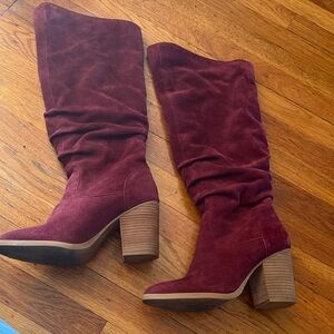 Burgundy Suede slouchy Knee-High Boots